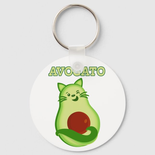 Avocado Keto Kitty Cat Winking At You Key Ring (Front)
