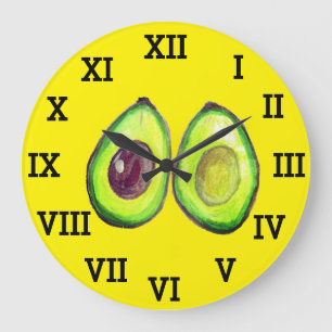 Avocado Kitchen Vegetable Healthy Watercolor Food Large Clock