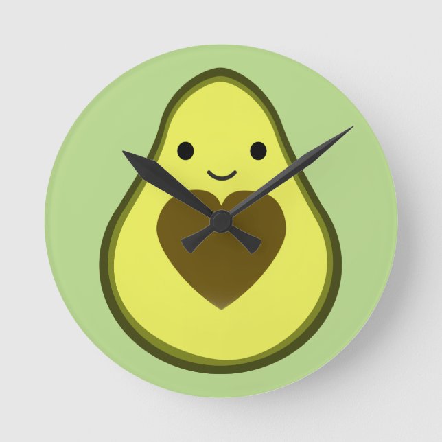 Avocado Love Cute Avocado with a Heart Pit Round Clock (Front)