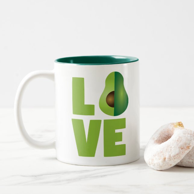 Avocado Love Food Vegan Vegetarian Healthy Two-Tone Coffee Mug (With Donut)