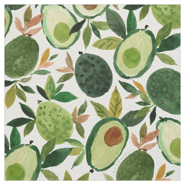 AVOCADO LOVER Botanical Watercolor Pattern Fabric (Swatch)