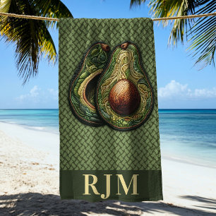 Avocado Lover Faux Embroidery Beach Towel