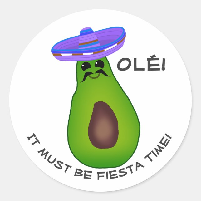 Avocado Man and Sombrero Classic Round Sticker (Front)