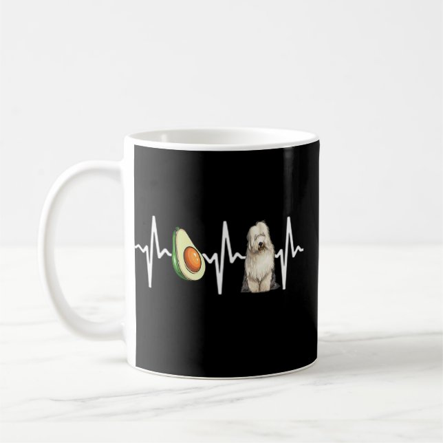 Avocado Old English Sheepdog Heartbeat Dog  Coffee Mug (Left)