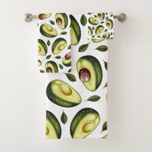 Avocado Pattern Green White Bath Towel Set