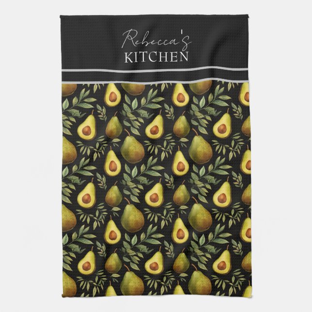 Avocado Pattern Personalised Kitchen  Tea Towel (Vertical)