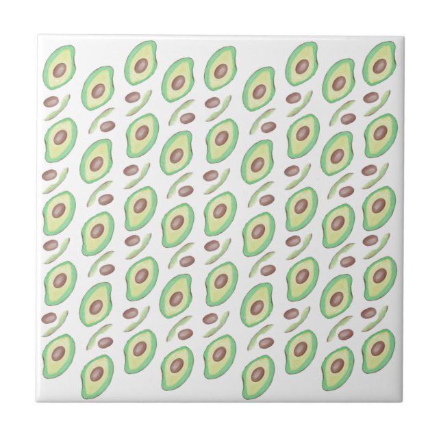 Avocado Pits Slices Fruit Hand Drawn Pattern     Ceramic Tile (Front)