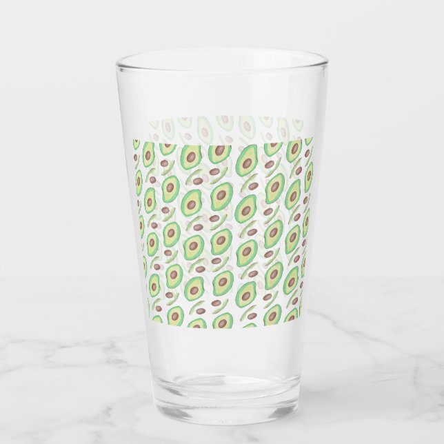 Avocado Pits Slices Fruit Hand Drawn Pattern    Glass (Back)