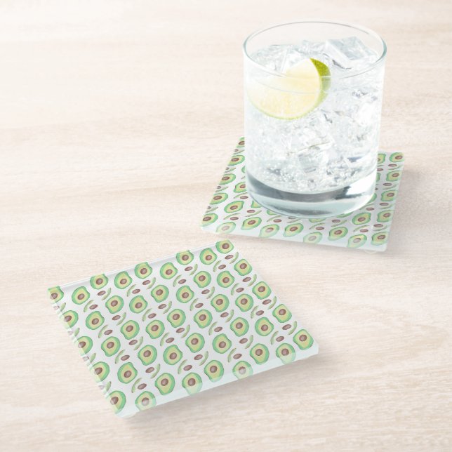 Avocado Pits Slices Fruit Hand Drawn Pattern    Glass Coaster (Angled)