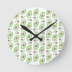 Avocado Pits Slices Fruit Hand Drawn Pattern    Round Clock