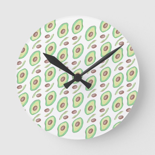 Avocado Pits Slices Fruit Hand Drawn Pattern    Round Clock (Front)