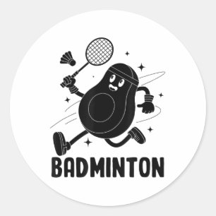 Avocado Playing Badminton Healthy Vegetarian Food Classic Round Sticker