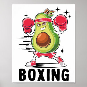Avocado Playing Boxing Healthy Vegetarian Food Poster