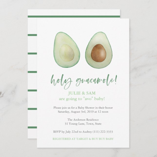 Avocado Punny Funny Couples Baby Shower Invitation (Front/Back)