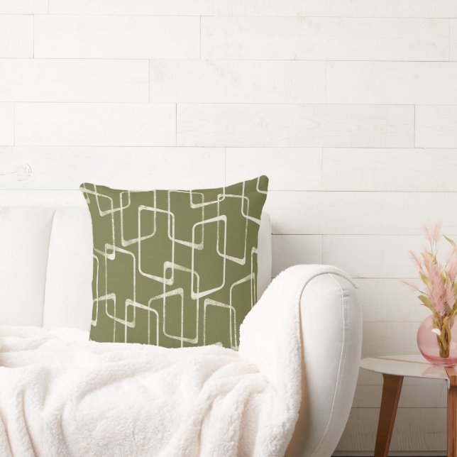 Avocado Retro Lino Print Geometric Pattern Cushion (Couch)