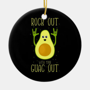 Avocado Rock Out With Your Guac Out Ceramic Ornament