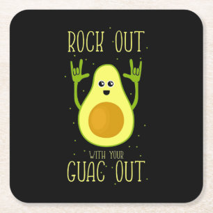 Avocado Rock Out With Your Guac Out Square Paper Coaster