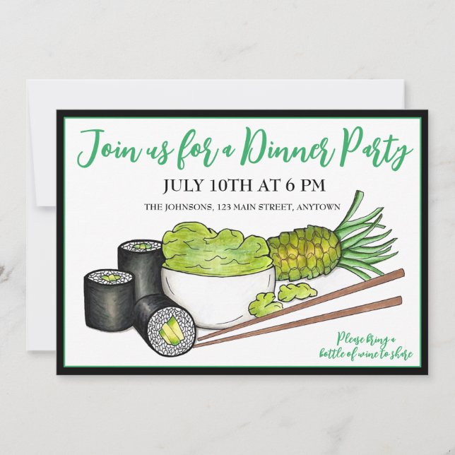 Avocado Rolls Wasabi Sushi Japanese Food Dinner  Invitation (Front)