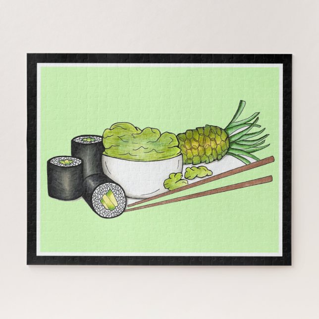 Avocado Rolls Wasabi Sushi Japanese Food Dinner Jigsaw Puzzle (Horizontal)