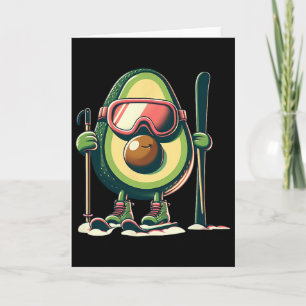 Avocado Skier With Goggles Ski Poles Snow Boots  Card