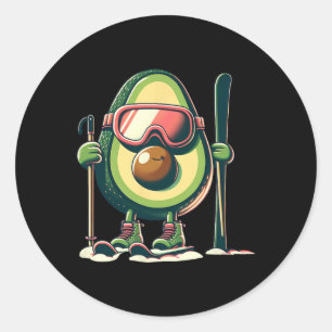 Avocado Skier With Goggles Ski Poles Snow Boots Classic Round Sticker