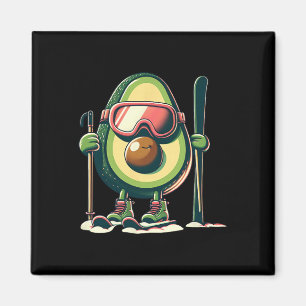 Avocado Skier With Goggles Ski Poles Snow Boots Magnet