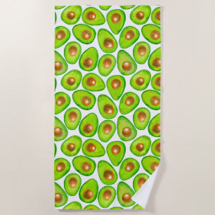 Avocado slices watercolor beach towel