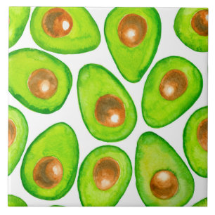 Avocado slices watercolor ceramic tile