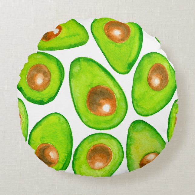 Avocado slices watercolor round cushion (Front)