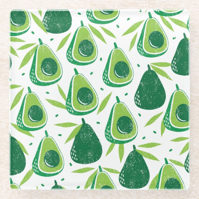 Avocado, textured stamp, seamless pattern. glass coaster (Front)