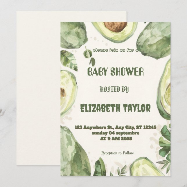 Avocado Themed Baby Shower Invitation  (Front/Back)
