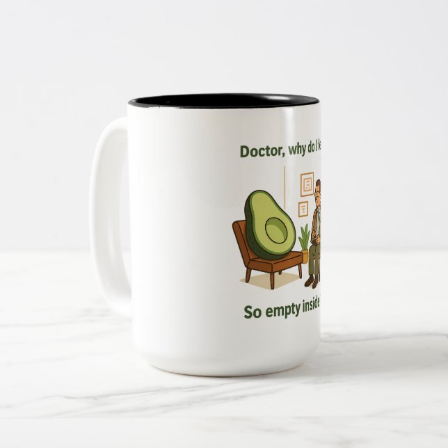 Avocado Therapy Why Am I Empty Inside Two-Tone Coffee Mug (Front Left)