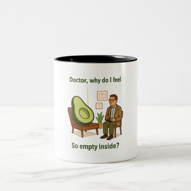 Avocado Therapy Why Am I Empty Inside Two-Tone Coffee Mug (Center)