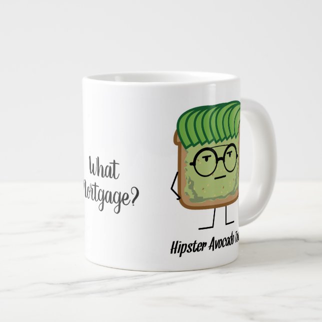 Avocado Toast Hipster glasses greaser hair Large Coffee Mug (Front Right)