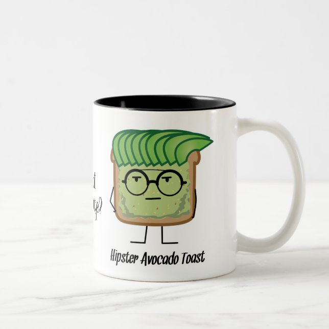Avocado Toast Hipster glasses greaser hair Two-Tone Coffee Mug (Right)