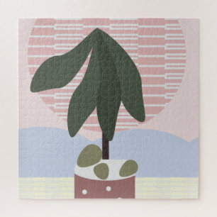Avocado Tree Blush Muted Geometric Pink Jigsaw Puzzle