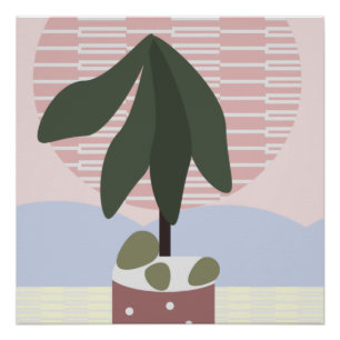 Avocado Tree Blush Muted Geometric   Poster