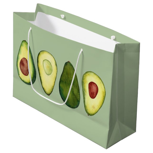 Avocado Watercolor Illustration  Large Gift Bag (Front Angled)