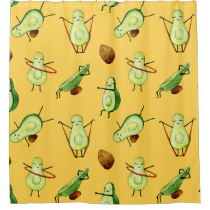Avocado Workout: Fun Watercolor Pattern Shower Curtain