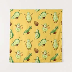 Avocado Workout: Fun Watercolor Pattern Tapestry