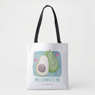 Avocado You Complete Me Love Kawaii Watercolor Tote Bag