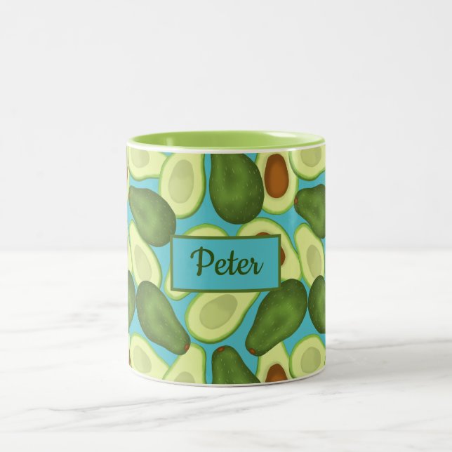 Avocados pattern add your name Two-Tone coffee mug (Center)