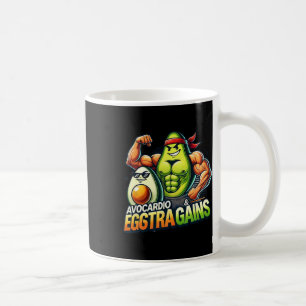 Avocardio And Eggstra Gains Funny Gym Fitness And Coffee Mug