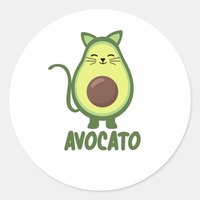 Avocato Avocado Cat Funny Food Green Classic Round Sticker (Front)