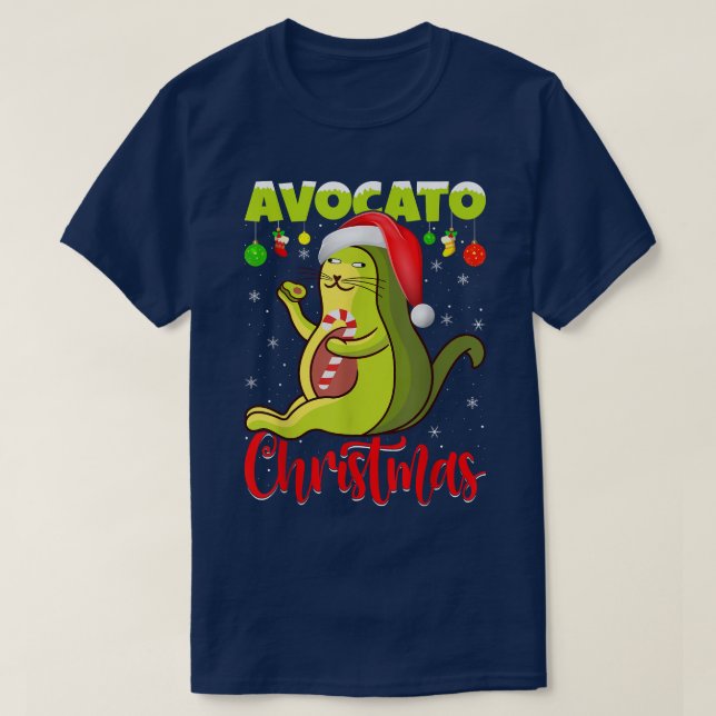 Avocato Cat Lover Xmas Lights Santa Avocado Cat Ch T-Shirt (Design Front)