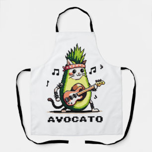 Avocato - Funny Pixel Art Avocado Cat Playing Bass Apron