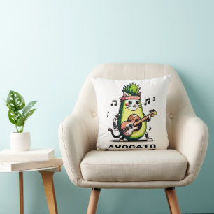 Avocato - Funny Pixel Art Avocado Cat Playing Bass Cushion