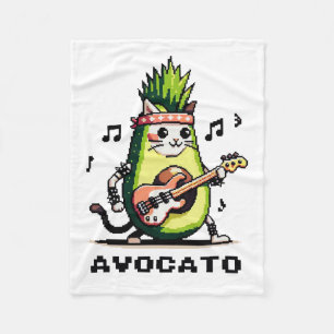 Avocato - Funny Pixel Art Avocado Cat Playing Bass Fleece Blanket