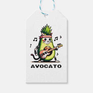 Avocato - Funny Pixel Art Avocado Cat Playing Bass Gift Tags