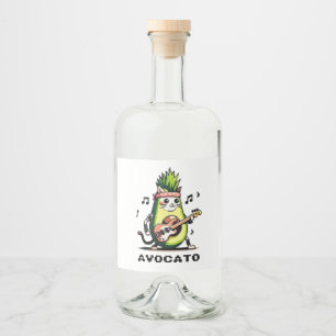 Avocato - Funny Pixel Art Avocado Cat Playing Bass Liquor Bottle Label